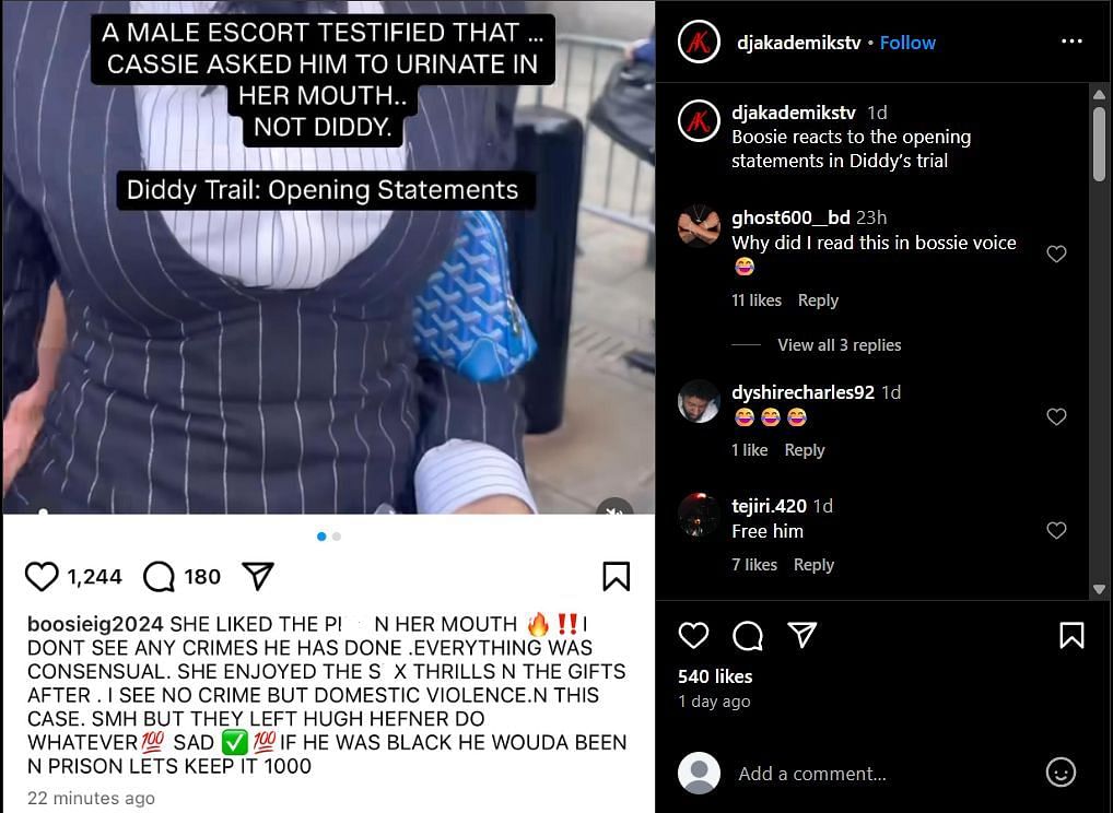 DJ AKademiks later shared a screenshot of Boosie's deleted Instagram post (Image via Instagram/@djakademikstv)